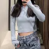 Women Fashion Cropped Knitted Fitted Sweater Lapel Collar Long Sleeve Female Pullovers Chic Tops 210420