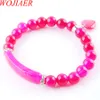 Wojiaer Natural Stone Beads Plum 마노 가닥 팔찌 뱅글 심장 모양 매력 피팅 여성 보석류 사랑 선물 K3318