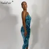 Nadafair Sommerkleid Frauen Tie Dye Midi Club Outfits Schultergurt Party Sexy Bodycon Kleider 2021 X0521