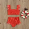 1-5Y Vintage Toddler Kid Child Girls Red Baddräkt Ruffles Swimwear Bikinis Set Summer Beachwear Bad kostym 210515