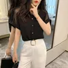 Summer Style Shortsleeved Top Women Fashion Solid Color Mesh Vneck Women Shirts Pullover Chiffon Women Blus 9632 210401