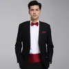 Dress Girdle+Bow Tie+Square Towel Handkerchief Gravata Borboleta Men Wedding Party Girdles Bowtie Burgundy Gift Box