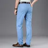 Summer Men's Light Blue Thin Jeans Modal Tissu Haute Qualité Business Casual Stretch Jean Pantalon Mâle Marque Pantalon Gris Foncé 210716