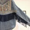 Denim Jacket Korean Floral Embroidery Suede Fringe Loose Chaquetas Mujer Coat Long Sleeve Outerwear Jacket Women Veste Femme 210722