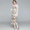 Verão Bordado Vestido Mulheres Runway Manga Square Collar Patchwork Mesh Floral Midi Vestidos Vestidos Robe Femm 210506