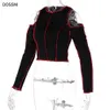 DOSSNI T-shirts pour femmes Patchwork Stitch Cold Shoulder T-shirts Y2k 90s Aesthetic Tops Punk Style Long Sleeve Sweet Skinny Tops Y0629