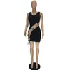Siyah Seksi Hollow Out Dantel-Up Rahat Elbiseler Kolsuz Düşük Kesim Bodycon Bayanlar için Mini Vestidos Trendy Yaz Giyim 210517