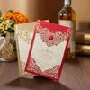 2021 Gold rouge Laser Couronne Flore Flora Invitations de mariage Cartes de voeux Cartes de vœux de mariage Décoration de fête d'événement de mariage avec feuille et enveloppe