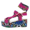 JAYCOSIN Women's Sandals Summer Vintage Bandage Platform Sandals For Womens Open Toe Ankel Strap Snakeskin Flats Beach Shoes X0526