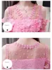 Women's Clothing Summer Short-Sleeve Lace Pink Tops Flower Hollow Sexy Chiffon Ruffle Blouses Shirts 680A 210420