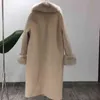 OFTBUY Real Fur Coat Winter Jacket Women Natural Fur Collar Cashmere Wool Blends Long Outerwear Ladies Streetwear 211130