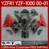Motorcycle Bodys For YAMAHA YZF-R1 YZF-1000 YZF R 1 1000 CC 00-03 Bodywork 83No.4 YZF R1 1000CC YZFR1 00 01 02 03 YZF1000 2000 2001 2002 2003 OEM Fairing Kit red flames