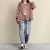 Lente Kunsten Stijl Dames Lange Mouw Losse Casual Jassen Enkele Breasted Vintage Print Katoen Linnen Jas Jassen M295 210512