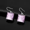 100% Real Silver 925 For Women Punk Pink Crystals Drop Earrings Square Gemstone Handmade Fashion Jewelry 2020