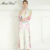 Модный дизайнер набор весна женские длинные рукава блузки топы + колокольниц инди народное печать двухсекционный костюм 210524