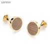 Round Wood Cufflinks hedgehog sandalwood Cuff Links Wedding Lepton Best Men's Presents and Gifts for Men With Gift Box