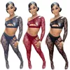 Black Lace Sexy Two Piece Set Women Party Clubwear Festival Outfit See Though Crop Top and Leggings Set 2 Piece Matching Sets X0709