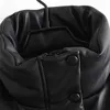Зимние женские мода простота черного хранения теплый PU жилет женских однобортных высокой шеи боковые карманы шикарные топ 210520