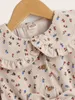 Toddler Girls Ditsy Floral Print Peter-pan Collar Flounce Sleeve Corduroy Dress SHE
