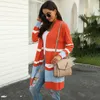 Winter Women Sweater Splice Color-blocking Knitted Female V-neck Pocket Cardigan for Womens Slim Fit Long Mujer 210604