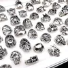 Wholesale 100pcs/Lot Men's Ring Silver Skull Skeleton Punk Style Metal Fashion Jewelry Rings Party Gifts Mix Styles