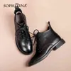 Sophitina Women Boots Classics Office高品質本物のレザー足首ブーツクロスタイン快適なフラットシューズ女性C880 210513