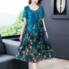 Blaue Blumen-Chiffon-Weinlese-Midi-Kleider Elegante weibliche 4XL-Plus-Größen-Druck-Sommerkleid-Sommer-Partei-Bodycon-Landebahn-Vestidos 210331