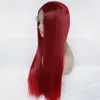 Red Synthetic Lacetal Wig Symulacja Ludzkich Włosów Koronki Przednie Peruki 12 ~ 26 cali Silky Stright Pelucas 18123-1557