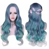 Sentetik Peruklar Uzun Dalgalı Mavi Fiber Orta Parça Kadınlar İçin Isı Dayanıklı Doğal Saç Günlük/Parti/Cosplay Party