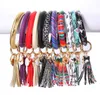 many colors Women Tassels Bracelets PU Leather Wrap Key Ring Leopard Lily Print Keychain Wristband Sunflower Drip Oil Circle Bangle Chains Wristlet