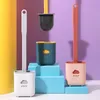Bath Accessory Set Silicone Toilet Brush Wc Cleaner With Holder Flat Head Flexible Soft Bristles Bathroom Gap Cleaning