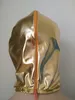 의상 액세서리 스판덱스 반짝이 금속 골드 Zentai 의상 파티 할로윈 마스크 후드 오픈 얼굴