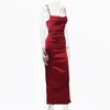 ISAROSE Frauen Seide Party Kleid Wein Rot Schlank Spaghetti Strap Hohe Taille Zurück Reißverschluss Sommer Sexy Bodycon Kleider Drop Shipping 210422