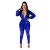 Casual Velvet Long Sleeve Bodycon Fitness Jumpsuit Women Deep V-ringning Tracksuit Jumpsuit Winter Back Hollow Body Mujer Rompers 210709
