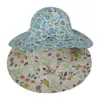 Baby Kids Sun Caps Grenadin Solid Färger Full Flowers Print Girl Summer Protect Neck Sunbonnet Ventilera Bekväm visör med Bow Ottie