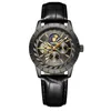 Lmjli - Tevise Mens 시계 기계 자동 자동 자체 시계 블랙 가죽 달 Phase Tourbillon 비즈니스 Luminous Wristwatches