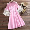 Mori Girl Cute Kawaii Striped Dress Summer Preppy Style Fashion Deesses Peter Pan Collar Flare Sleeve Casual Sweet Lace Ruffles 210520