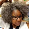 Afro-américain cheveux gris Ponytail Wrap argent gris afro bouffée crépus bouclés cordon cheveux humains queues de cheval clip dans de vraies extensions 100g 120g