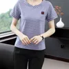 ストライプの女性TシャツアップリケトップスTシャツ韓国のファッションプラスサイズの服Camisetas Mujer Tee Shirt Femme 210615