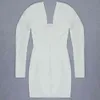 Biała Seksowna Suknia Z Długim Rękawem Bodycon Wrap Wysoka Talia Bandaż Letni Party Club Midi Kobiety Ubrania 210515