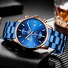 Blå mens klockor med rostfritt stål Cheetah Top Märke Luxury Men Sport Chronograph Quartz Men Watch Relogio Masculino 210517