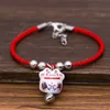 New Cute Lucky Cat Ceramic Beads Safe Bracelet Red Rope Bangle Handmade Fashion Jewelry Adjustable Length