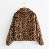 冬の女性Leopardのプリントvintgae Think Jackets womanファッション動物秋の毛深い緩いコートシック210421