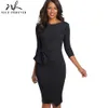 Nice-Forever Vintage Elegant Wear to Work with Bow Pure Color Vestidos Business Party Bodycon Winter Women Office Dress B545 210419