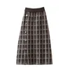 Plus size outono das mulheres e inverno gordo mm de malha xadrez de saia acolchoada com botões fina Split One-Step HK057 210507