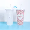 Valentijnsdag Pasen Gift Magic Kleurrijke Stro Cup Herbruikbare Plastic Tuimelaar met Deksel Kerstfeest Festival Sty Straw Cups