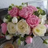 30cm Rose Pink Silk Peony Artificial Flowers Bouquet Big Head and 4 Bud Cheap Fake Flowers for Home Wedding Decoration indoor Y0630