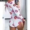 Tuta da donna manica lunga con bottoni decorati tuta sexy da donna Low Cut Print Lounge Pagliaccetto slim casual 210520