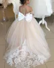 4-8 Years Lace Tulle Flower Girl Dress Bows Children's First Communion Dress Princess Ball Gown Wedding Party Dress FS9780