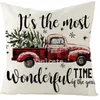 Taie d'oreiller de Noël Décorations de Noël Plaids rouges noirs Coussin Taie d'oreiller pour arbre de Noël Camion Père Noël par mer T2I52489